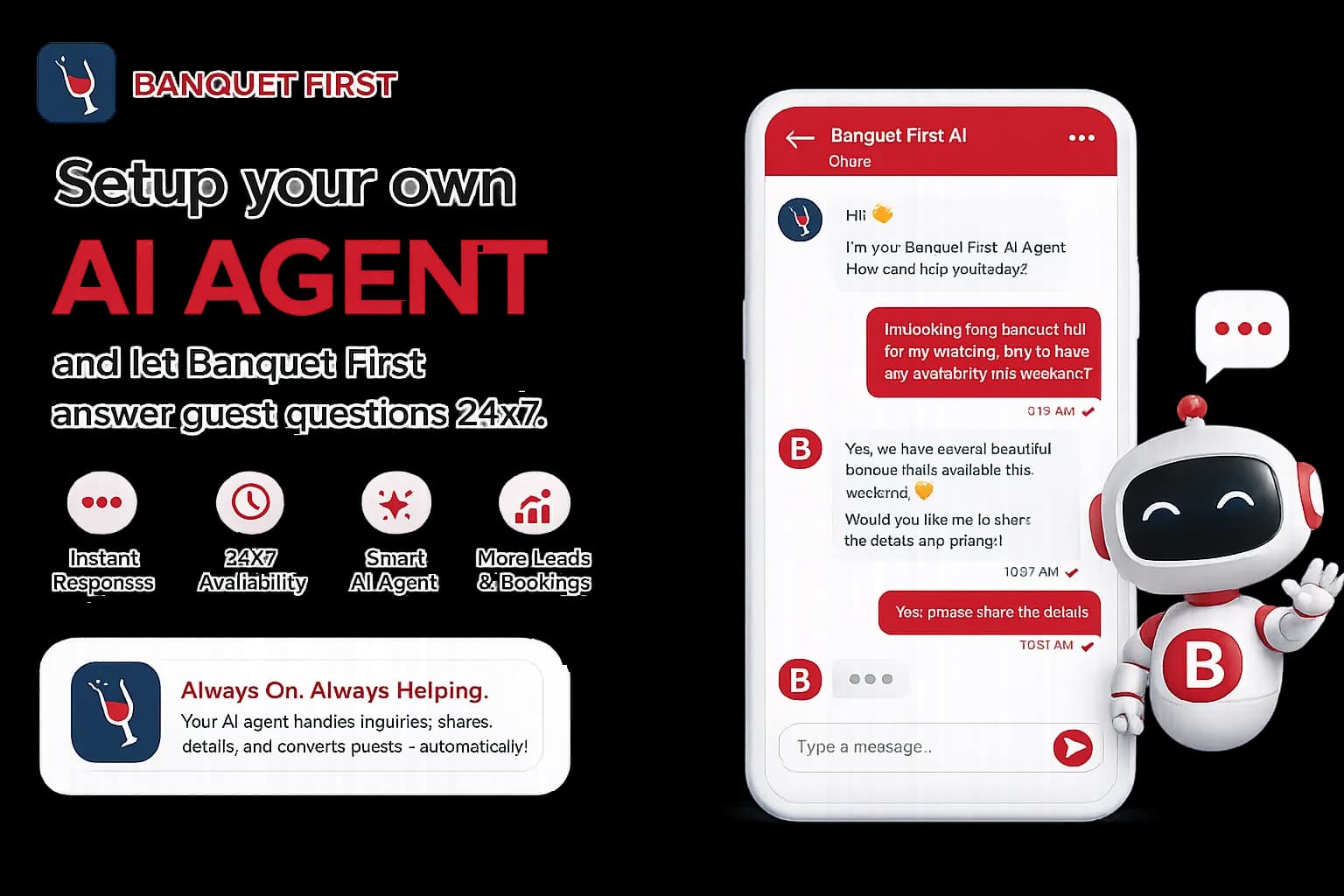 BanquetFirst AI Agent — 24×7 automated responses for banquet enquiries